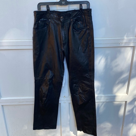 Black Leather Pants. 33x40 - Picture 1 of 3